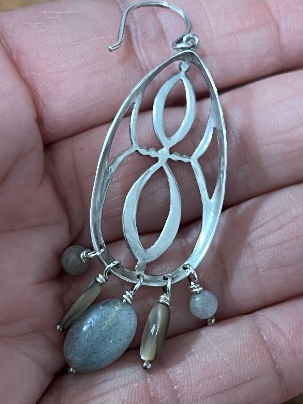Silpada Sterling Silver Feldspar And Shell Infinity Chandelier Earrings - Picture 5 of 6